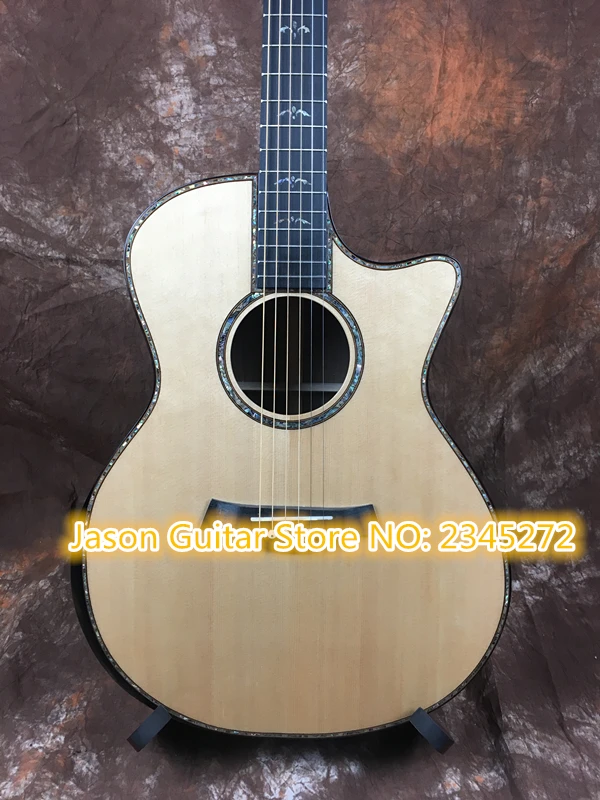 

Manual guitar customiz + body cut Chaylor acoustic guitar all real abalone solid top 9 14 electric acoustic guitar free shipping