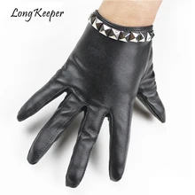 Длинные Хранитель вечерние женские танцевальные Прихватки для мангала металла Заклёпки полный палец черный кожа Прихватки для мангала для партии шоу скольжению luvas g083