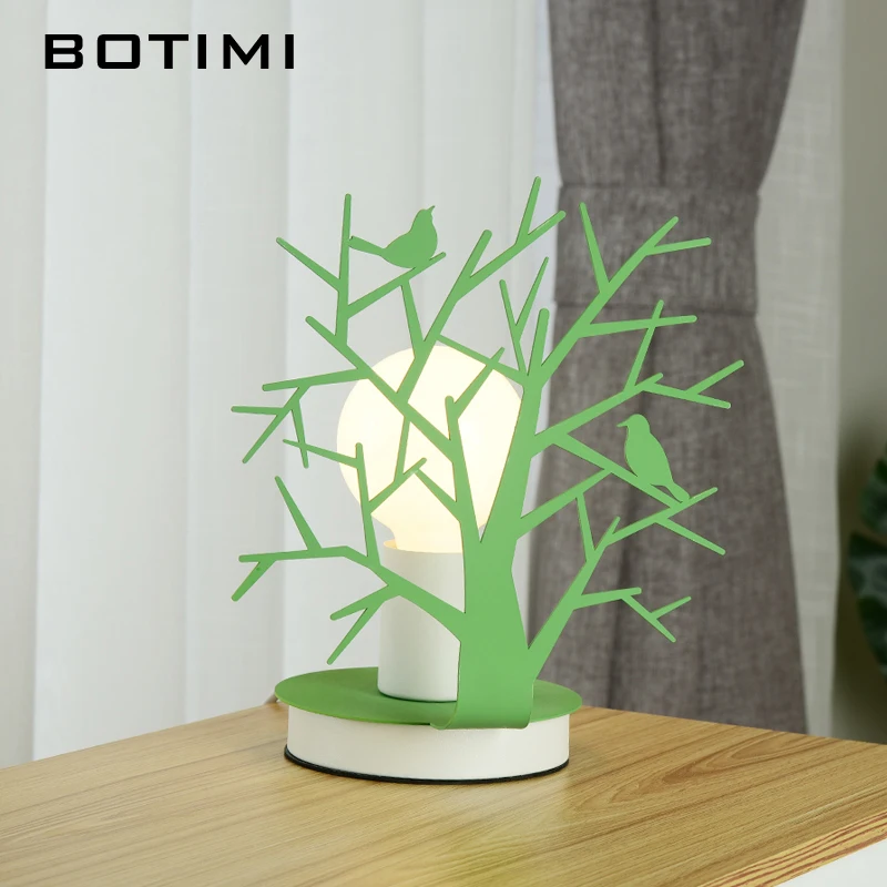

BOTIMI LED Table Lamp In Tree Shape For lIving Room Green Desk lights White Reading Lamps Nordic E27 Wooden Luminaria