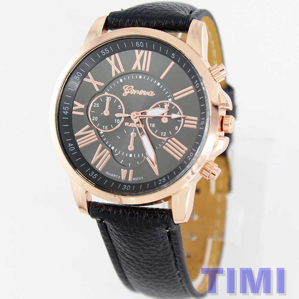Розовое золото боковой рамы timi 2018 Мода Рим цифровой кожаный ремешок для часов Для мужчин Для женщин кварцевые наручные часы Любители часы
