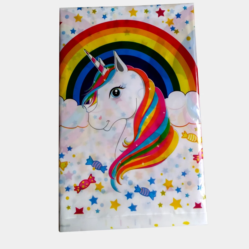 

1pcs/lot White Unicorn Theme Happy Birthday Party Kids Favors Cute Tablecloth Baby Shower Party Tablecover Events Decorations