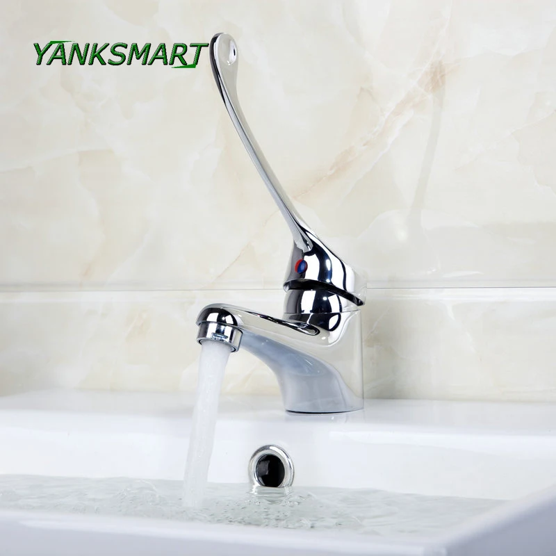 

YANKSMART Long handle Bathroom Basin Sink Faucet Chrome Brass Mixer Single Handle torneira Vanity Mixer Taps