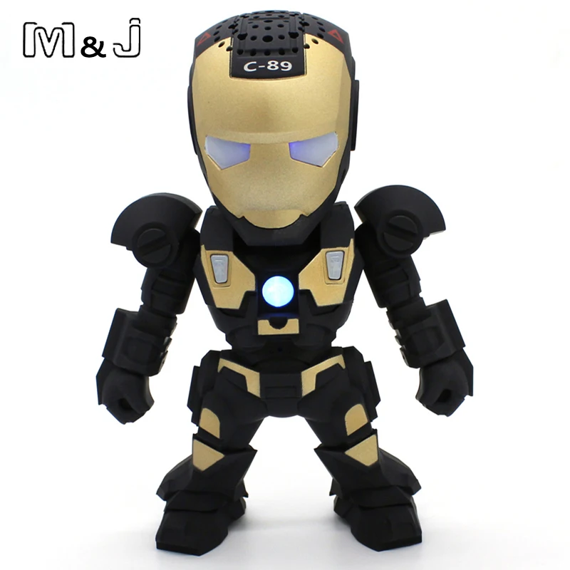 baratas M J Mãos Livres Sem Fio Bluetooth Speaker LED Transformadores Homem De Ferro robôs Subwoofer Com Rádio FM Apoio TF Cartão para o Telefone PC