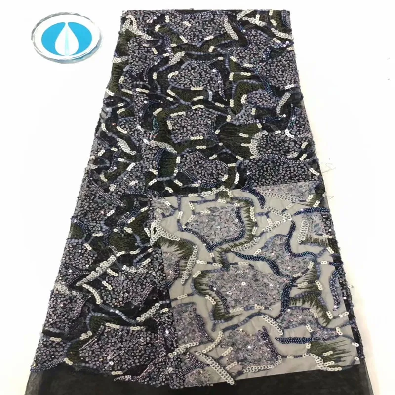 

sequins African Tulle Lace Fabric 3D Flower Fabric with sequins High Quality sequins Lace Fabric Fashion Wedding dress