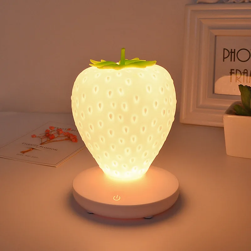 Creative Silicone Strawberry LED Night Light USB Charging Touch Dimmable Decorative Atmosphere Lamp for Baby Children Kids Gift (6)