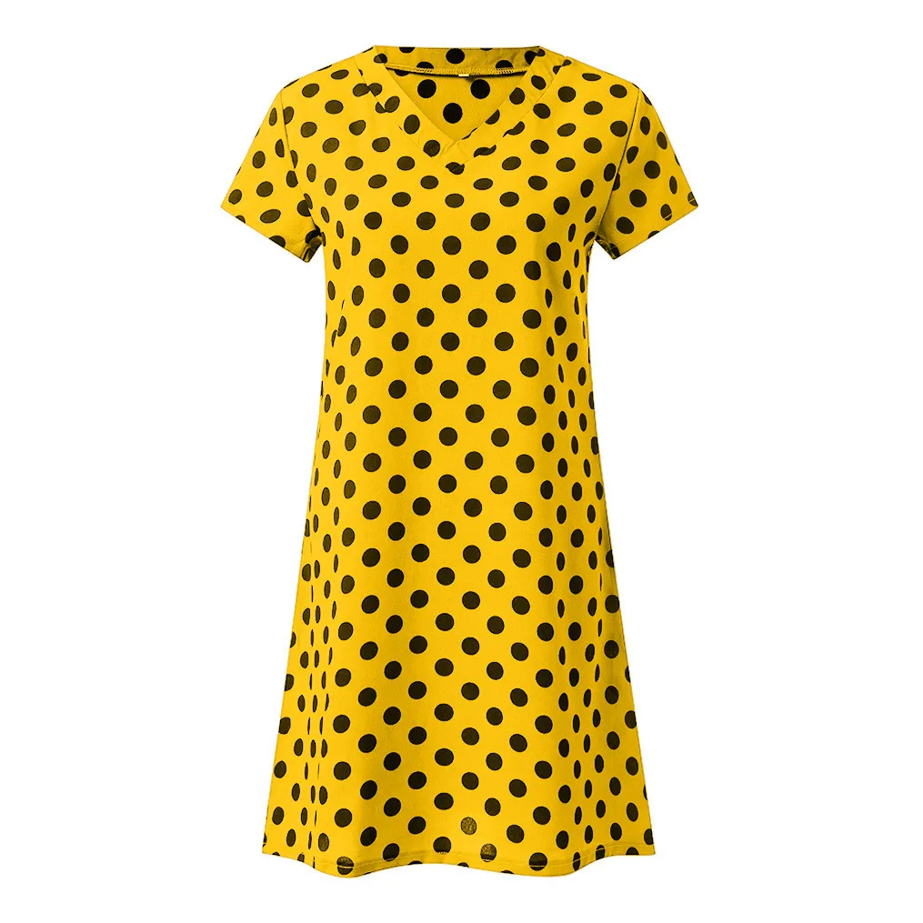Женское летнее платье, Дамское модное пляжное платье в горошек с v-образным вырезом и коротким рукавом, летние вечерние платья, vestidos verano, Прямая поставка - Цвет: Yellow