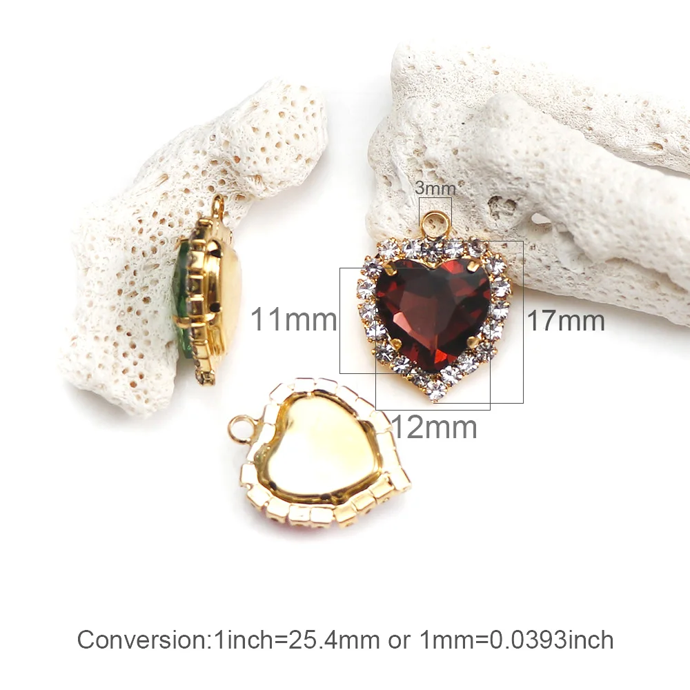 5pcInner Size 12mm Gold Heart Sew On With Colorful Glass Stone Claw Buckle Cabochon Base Cameo Setting DIY Jewelry Clothes Charm