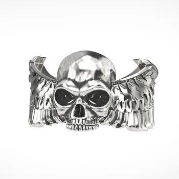 

S925 sterling silver Wing Skull Ring adjustable Size Biker Cool Open Rings Punk Rock Jewelry Gift