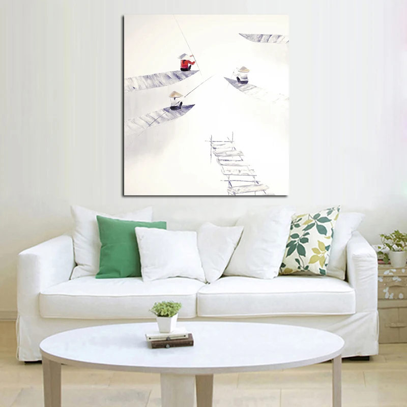 Handpainted Wall Pictures Abstract Ferrymen Simple Art Oil Painting on Canvas Wall Stickers Home Decorative Oil