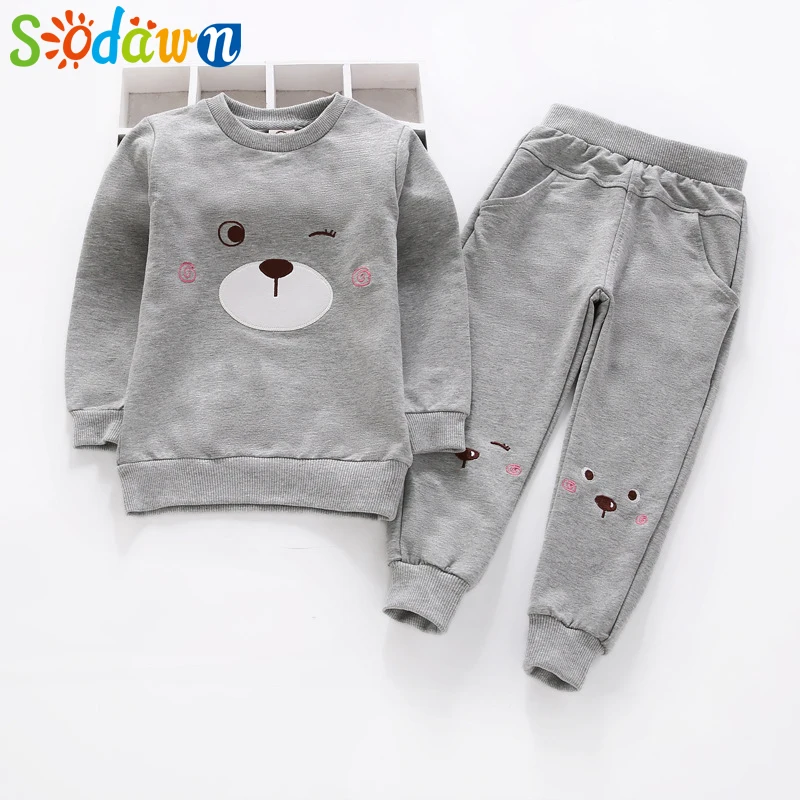 

Sodawn Children Clothing Autumn New Cartoon Design Long Sleeve Tops+ Trousers 2PCS Fashion Baby Girls Clothing Set