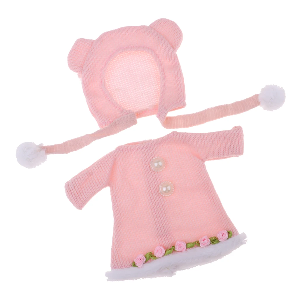 Doll Clothes Accessories Knit Skirt with Hat Outfit for 25cm MellChan Doll Dress up Pink Clothes Accessories