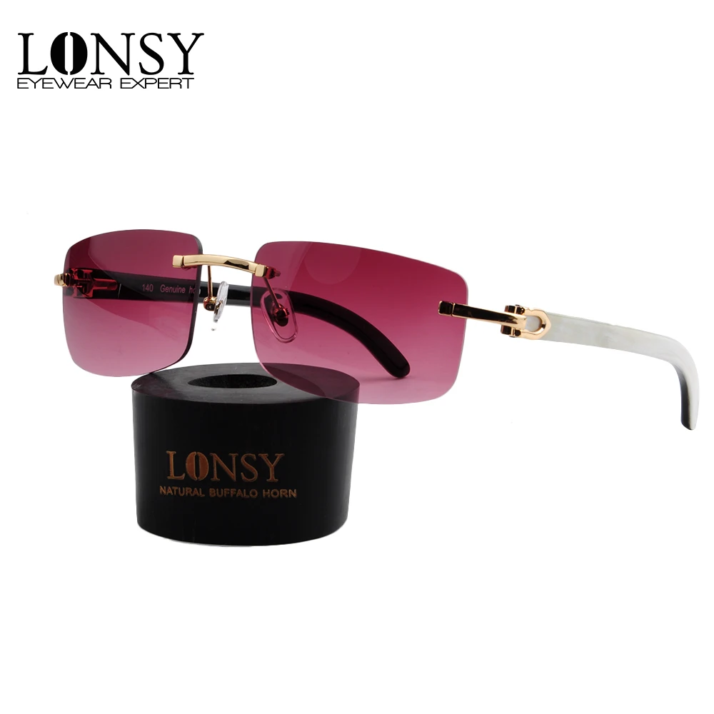 Billig LONSY 2019 Mode Neue Buffalo Horn Sonnenbrille Frauen Marke Designer Vintage Sonnenbrille Für Frauen Oculos De So Feminino LS4005