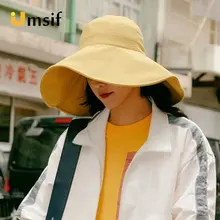 Одноцветное Цвет Панама с широкими полями шапка для Для женщин летний Женская мода хип-хоп тени ведро Шапки Для женщин Повседневная шляпа от солнца Кепки