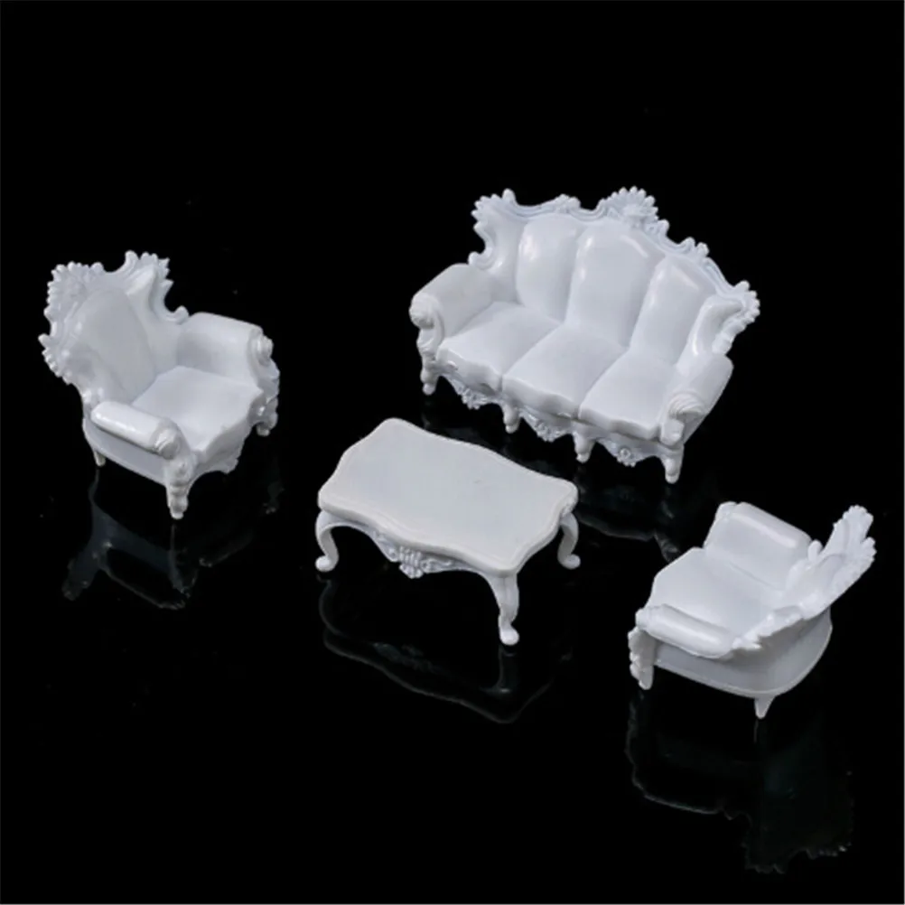 1/25 Dollhouse Miniature Living Room Antique Sofa Set Tea Table Settee Model White 1/25 Dollhouse Miniature Living Room Antique Sofa Set Tea Table Settee Model White