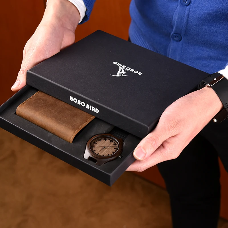 Personalized Bifold Wallet and Wooden Watches for Men Engraved Family Gift for Son Dad