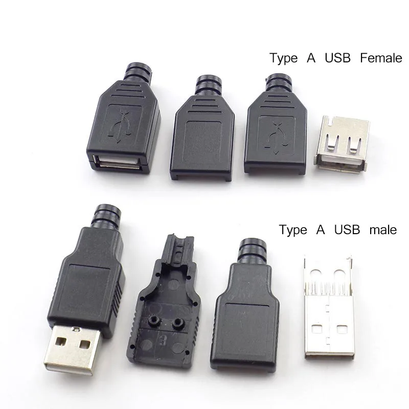 1/5/10 шт DIY разъем Тип штекера в муфтовый стыковочный USB 2,0 Тип A входящий штекер USB 4Pin адаптер розетка Соединитель с черным Пластик крышка