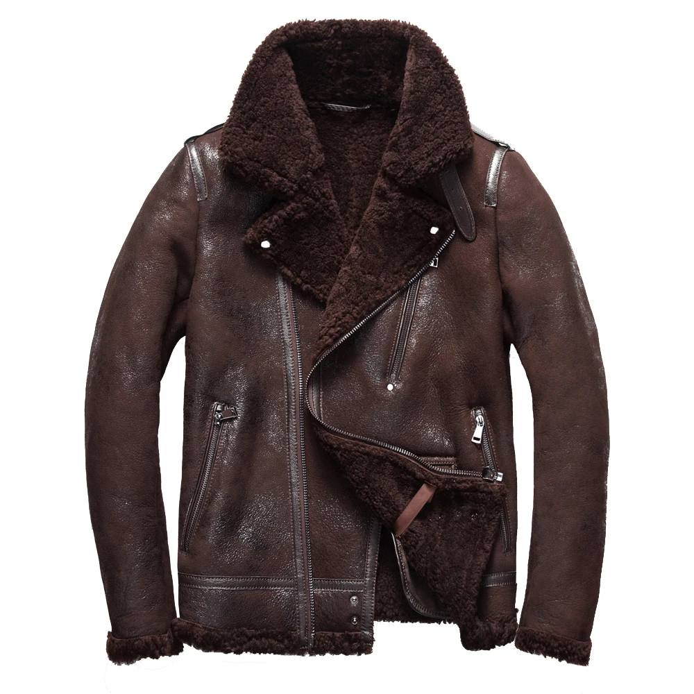 

Quality Real Sheepskin Fur Coat Genuine Full Pelt Sheep Shearling Male Winter Jacket Brown Men Fur Outwear Extra big size 4XL