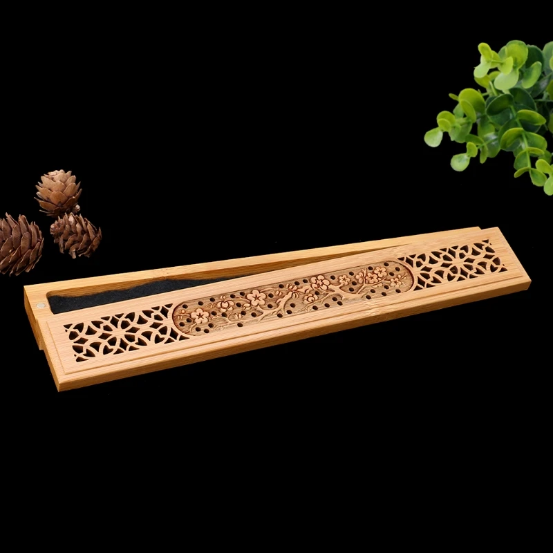

Easy to carry Wood Incense Burner Retro Hand Carving Hollow Out Joss Stick Incense Holder Box