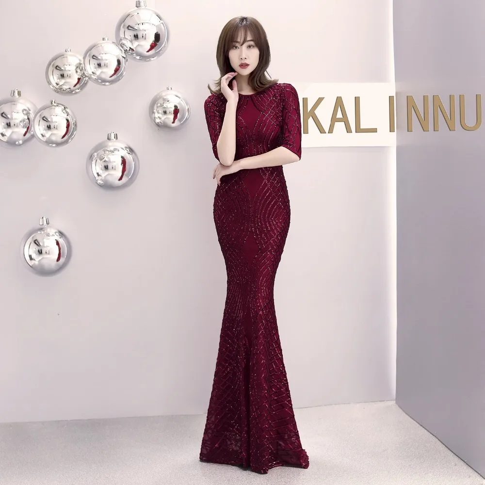 Formal dress Bead Half sleeve stripe Slim TrumpetMermaid Host Club night Long Party Maxi Dress for woman (3)