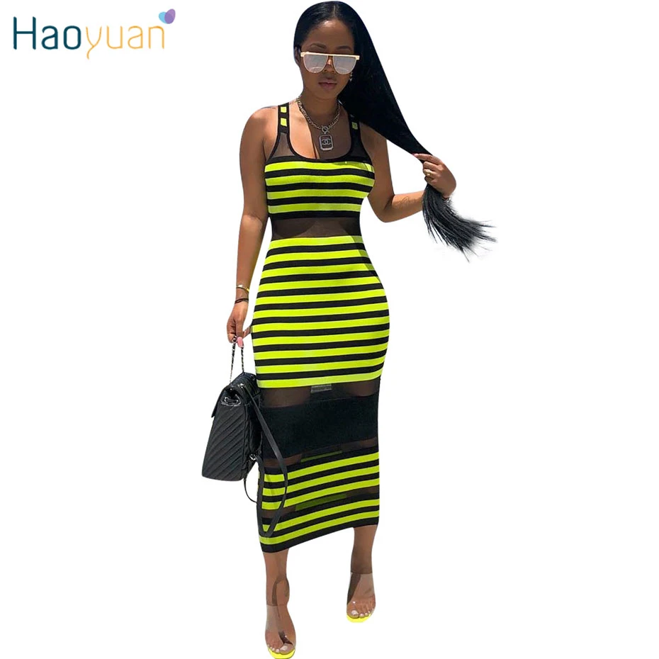 black mesh stripe dress