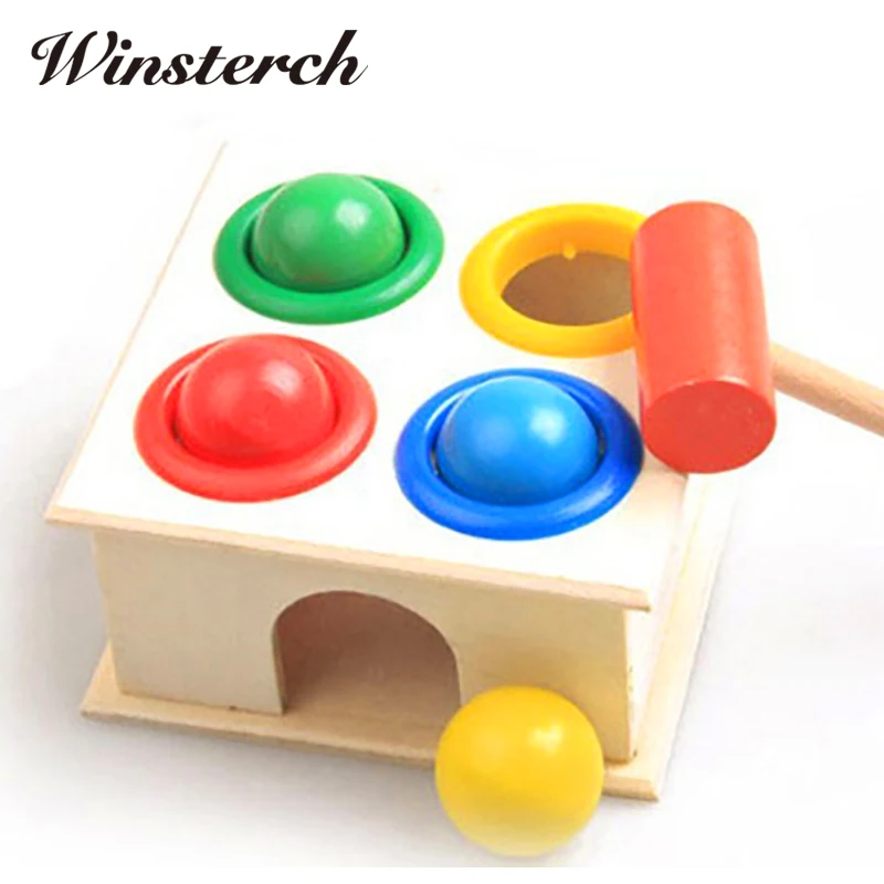 2017 New Wooden Hammering Ball Baby Fun Playing Hamster Game Hammer Hit Toys Children Kids Assembled Knocking Toy Gifts ZS079 baby-building-blocks-wooden