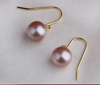 

AAA++10-11mm natural Australian south sea lavender pearl earring14k