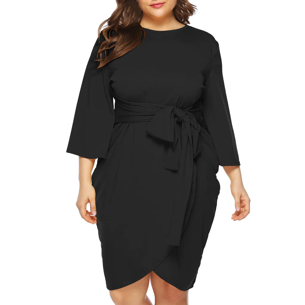 

Womail Fashion Women’s Casual Sheath Three Quarter Plus Size Dress O-Neck Sleeve Knee Dress Length vestidos Female New 2019 Jul9