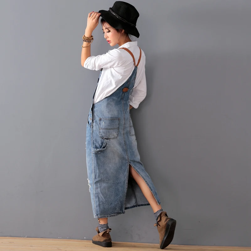 Free-Shipping-2016-New-Fashion-Loose-Denim-Dresses-With-Holes-Jeans-Suspenders-One-Piece-All-match(2)