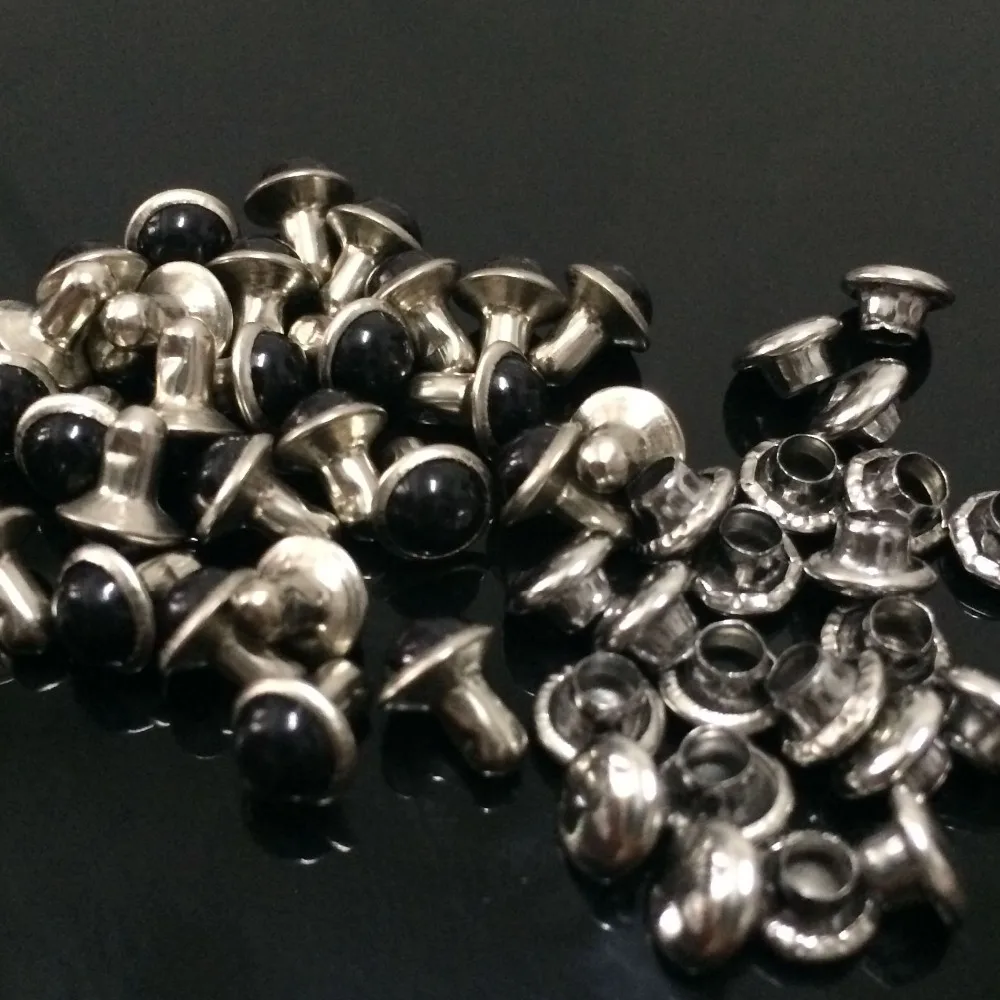 New Coming 100PCS 6mm Round Black Acrylic Rivets Leather Craft Punk
