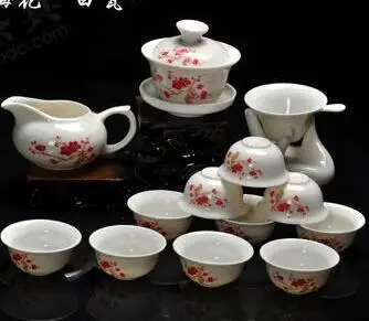 14PCS drinkware Kung Fu Tea mug.Teapot Ceramic Magpies joy Gaiwan Tea Set Cup