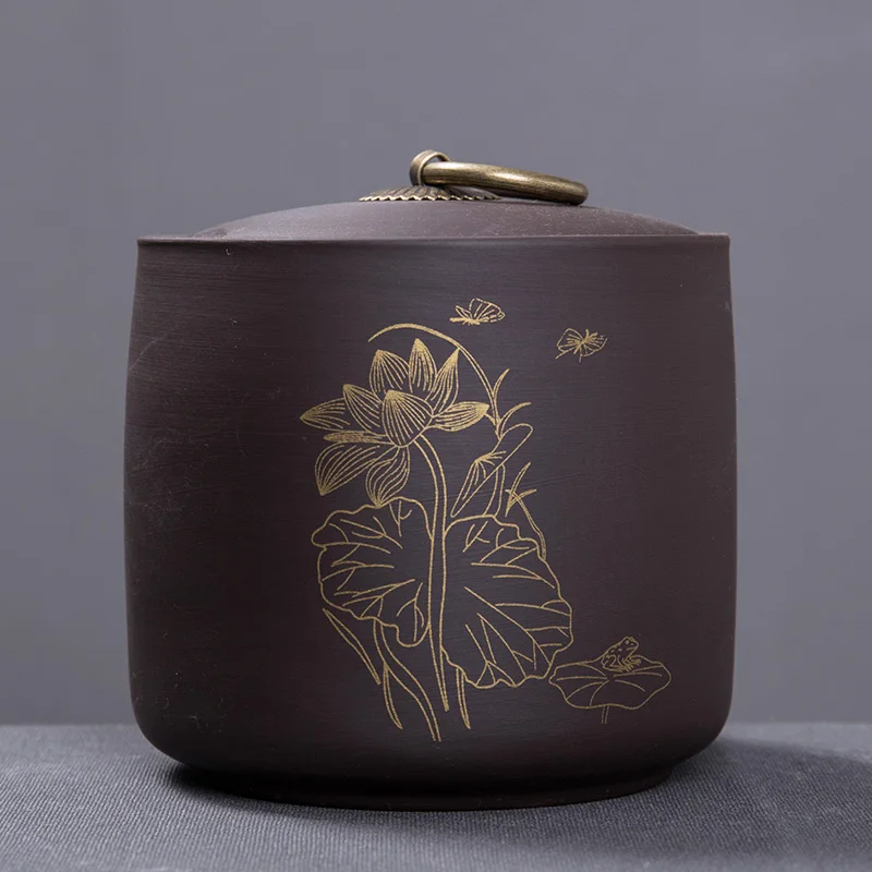 Китайский стиль бамбуковая коробка для хранения чая с принтом чайная банка 9,8*10,2 см банка для конфет контейнер для сухофруктов фиолетовая глина коробка для хранения специй - Цвет: zhishenxiaoguanhehua