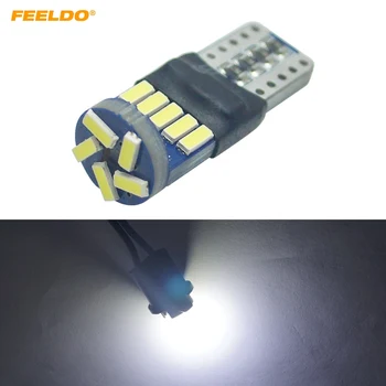 

FEELDO 2pcs DC12V~16V 6000~6500K White 15SMD 4014 T10 Wedge Lens LED Light Bulb With CANbus/Constant Current #HQ4278