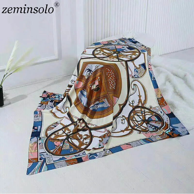Zeminsolo шелковый шарф женские Большие шали палантины с принтом квадратные шарфы Echarpes Платки женские 130*130 см - Цвет: Белый