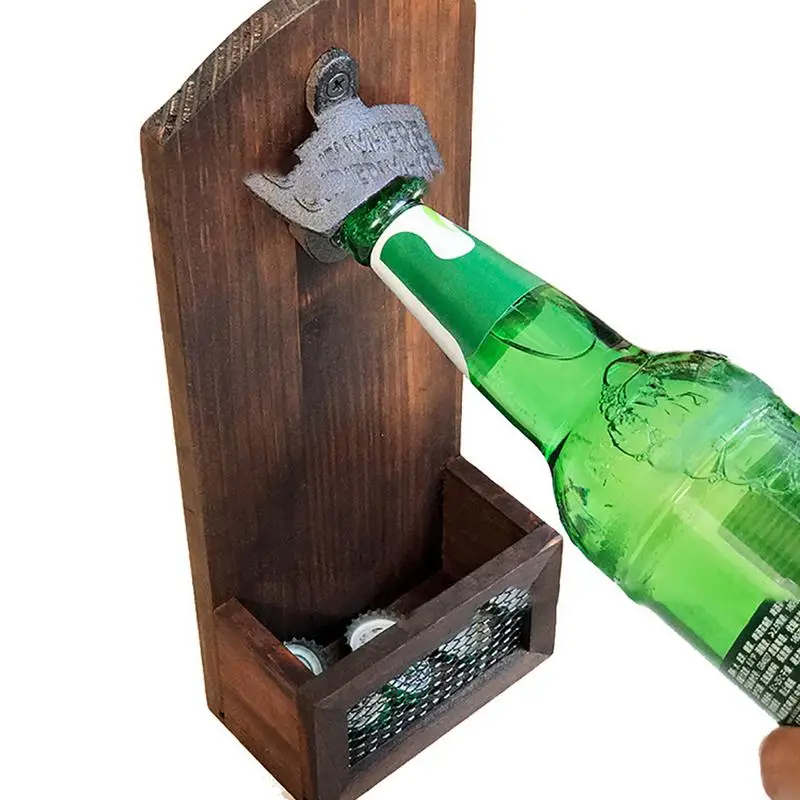 

2018 NEW Wooden Vintage Beer Opener Wall-mounted Beer Wall Opener Bottle Opener