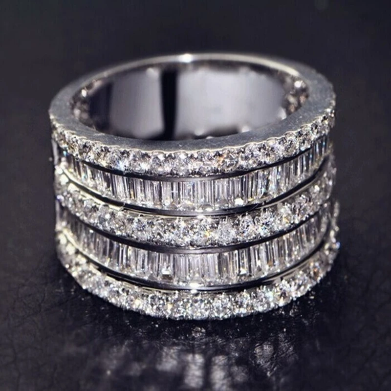 

Luxury Crystal Wedding Rings for Women Jewelry Filled Ring Silver Color Engagement Ring Bague Anillos Mujer Wholesale O5N089