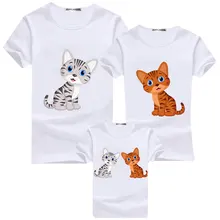 Cat moda Impresso Algodão T-shirt Sweethearts roupa Das Mulheres Dos Homens Crianças de Paternidade Família Roupas Combinando Camisetas Verão Tops