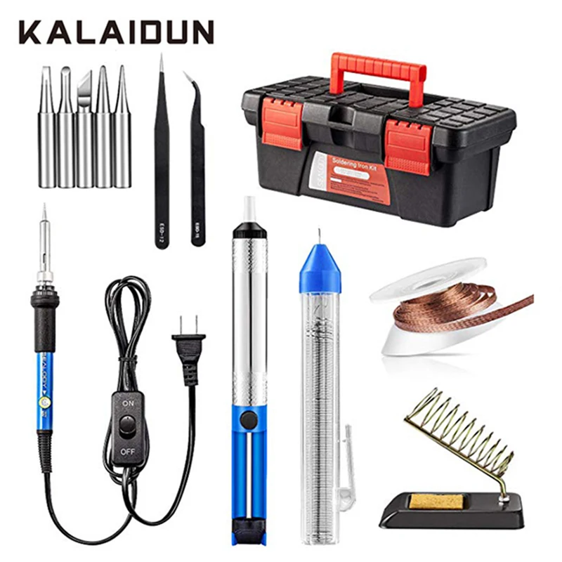 

KALAIDUN 13-in-1 Soldering Iron Kit EU/US Adjustable Temperature Solder Sucker Anti-Static Tweezers Carry Case Repair Tool Set