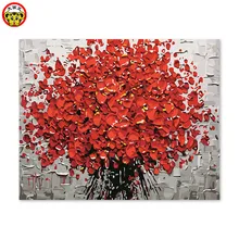 Цифровая самодельная картина маслом украшение гостиной спальни диван фон знаменитая картина красное Цветочное дерево, выполненное поддонным ножом
