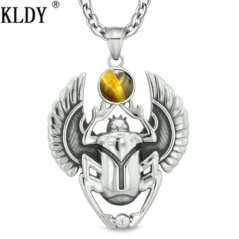 KLDY Punk Amulet Pendant Egyptian Scarab Rebirth Spiritual Life Magic Power red gem stone pendant Necklace Amulet series jewelry - Окраска металла: with chain