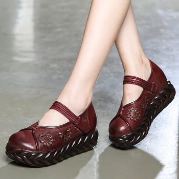 

Women Pumps Embroidery 6 CM High Heel Spring 2019 Shoes Handmade Women Leather Pumps Wedge Summer Shoes Women Hollow Out Style