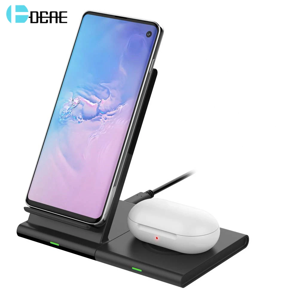 Comprar DCAE 10W cargador inalámbrico Qi 2 en 1 estación de carga de muelle para Samsung S10 S9 Galaxy ver amigos Gear para iPhone XS XR 8X8 Airpods