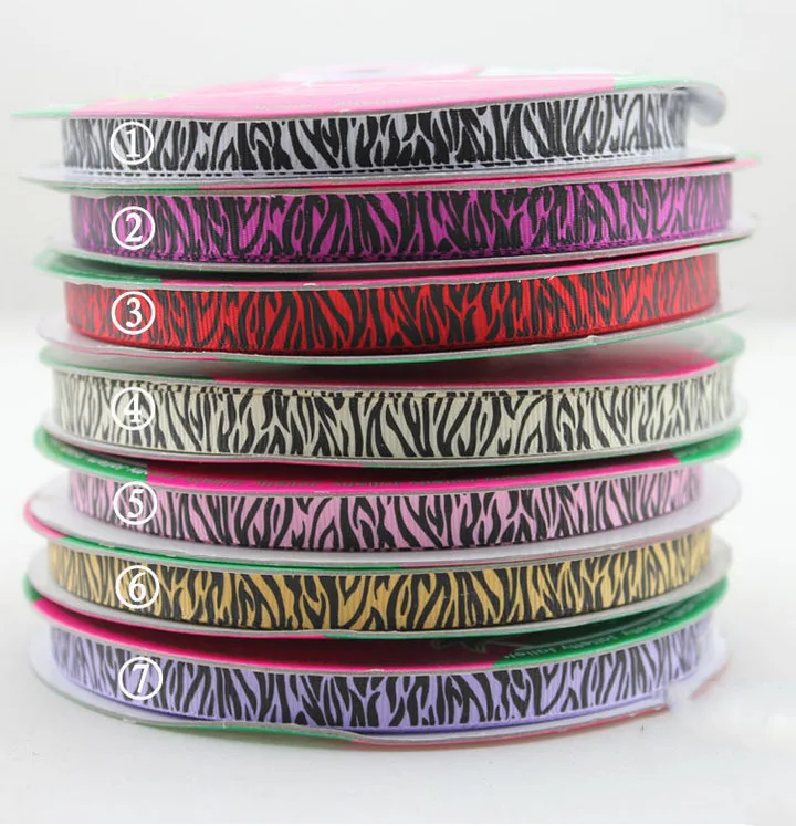 

10mm Zebra-Stripe Printed Grosgrain Ribbon Rope+50 Yds/roll DIY Jewelry Accessories HairBow Wedding Decoration Satin Ribbon Cord