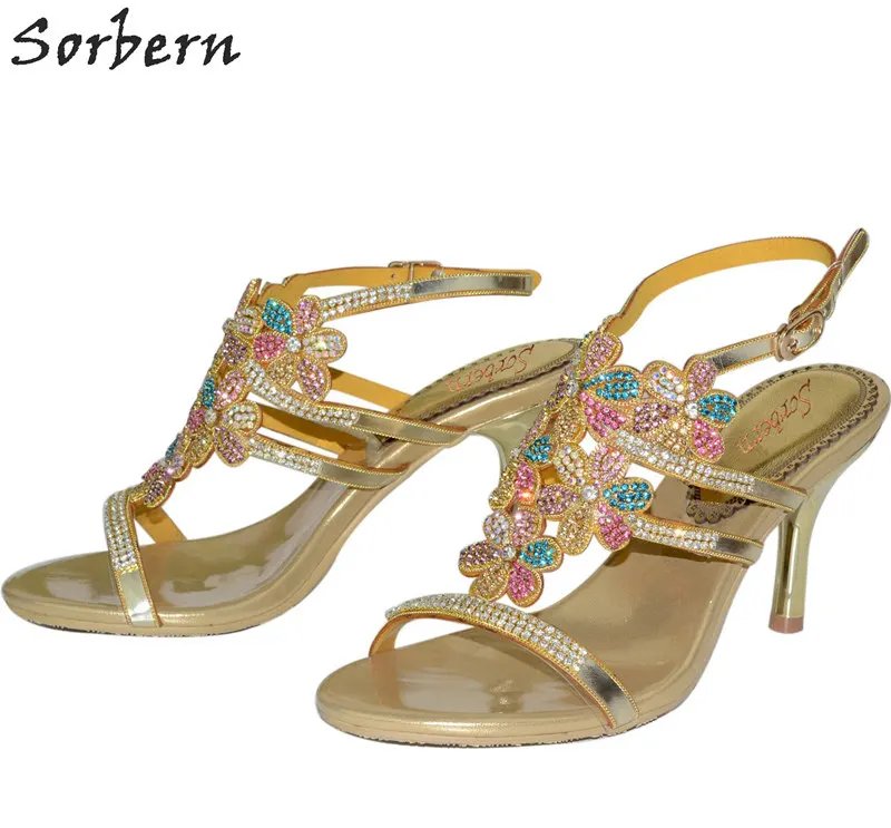 

Sorbern 7.5CM Crystal Women Sandals Colorful Rhinestone Bridal Shoes Buckle Strap Thin Heels Sandalias Mujer 2018 New Hot S