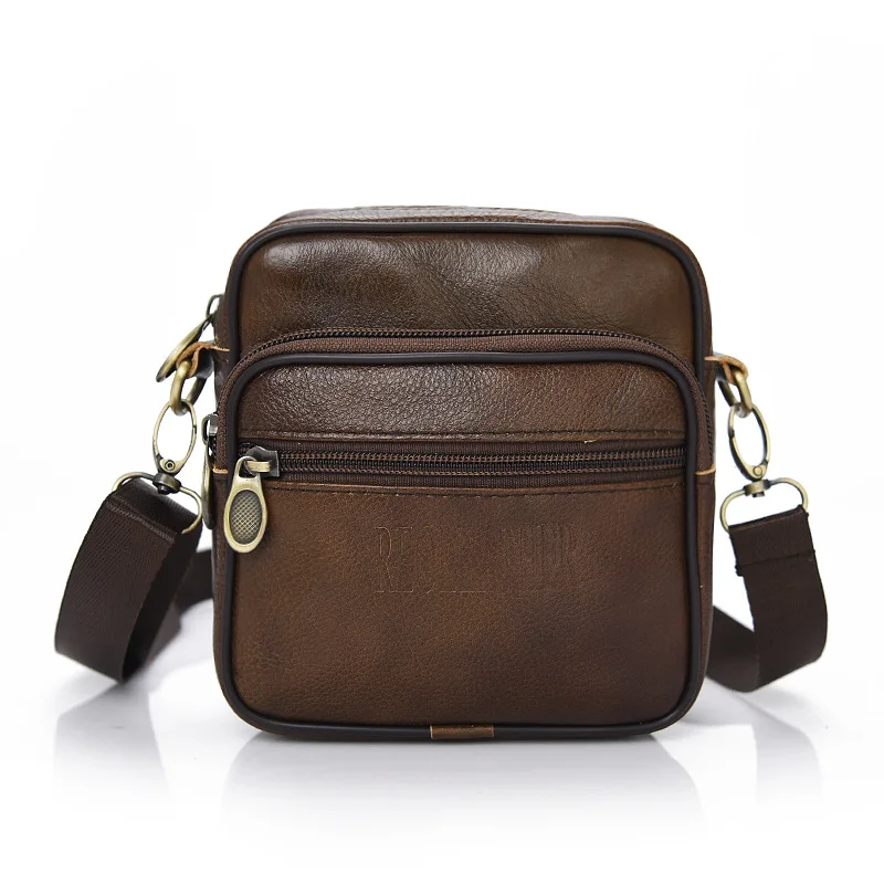 

New Men Genuine Leather Small Shoulder Bag Real Cow Leather Small Crossbody Bag for Male New Vintage Single Strip Men Bag