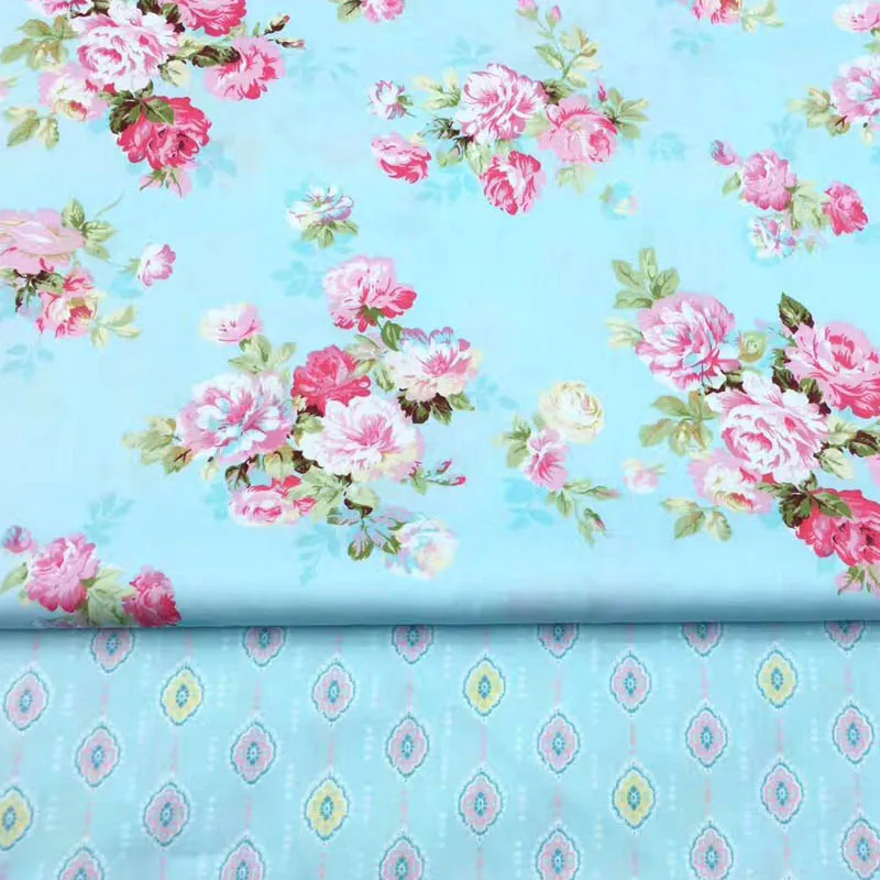 

100% cotton twill cloth elegant BLUE FLOWERS floral fabric for DIY crib bedding apparel girl dress quilting handwork decor tela