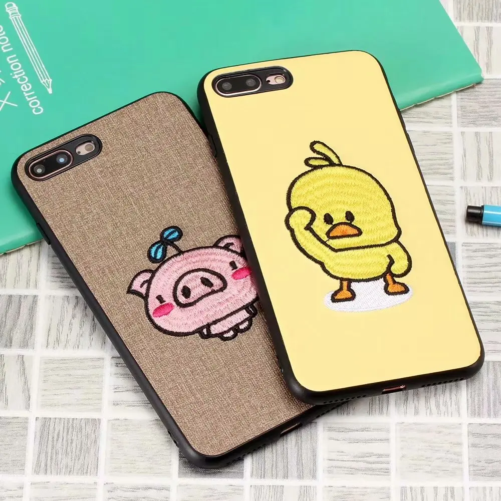 

Fashion cloth Case 3D embroidery phone Case for iPhone 7 7plus 6 6plus 8 8 plus xX XS MAX XR Cute pig Chicken Phone Back Cover