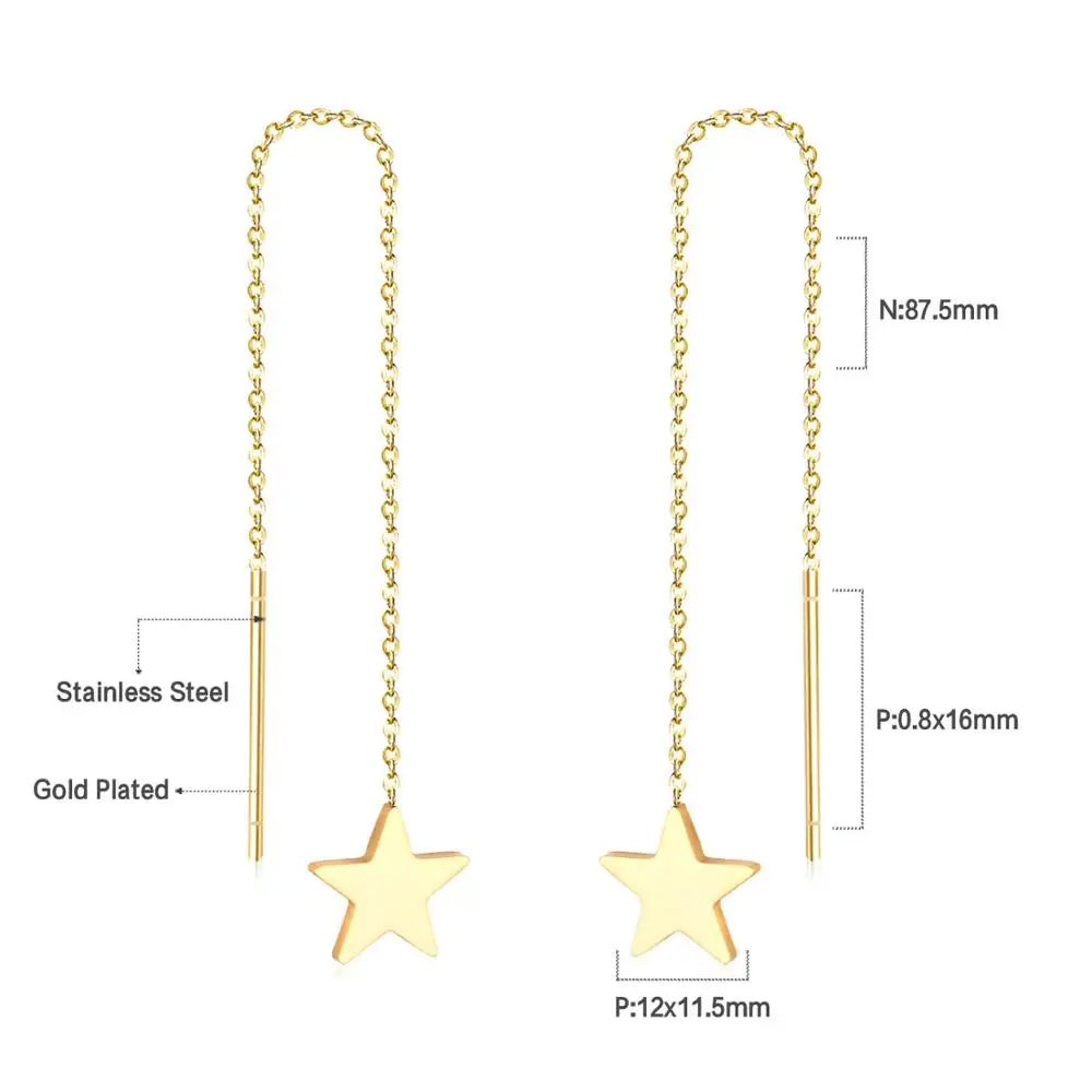 LUXUSTEEL Different Shape Ear Line Link Chain Earrings Gold/Silver Color Drop Earring Mujer Accessories Trendy Long Jewelry