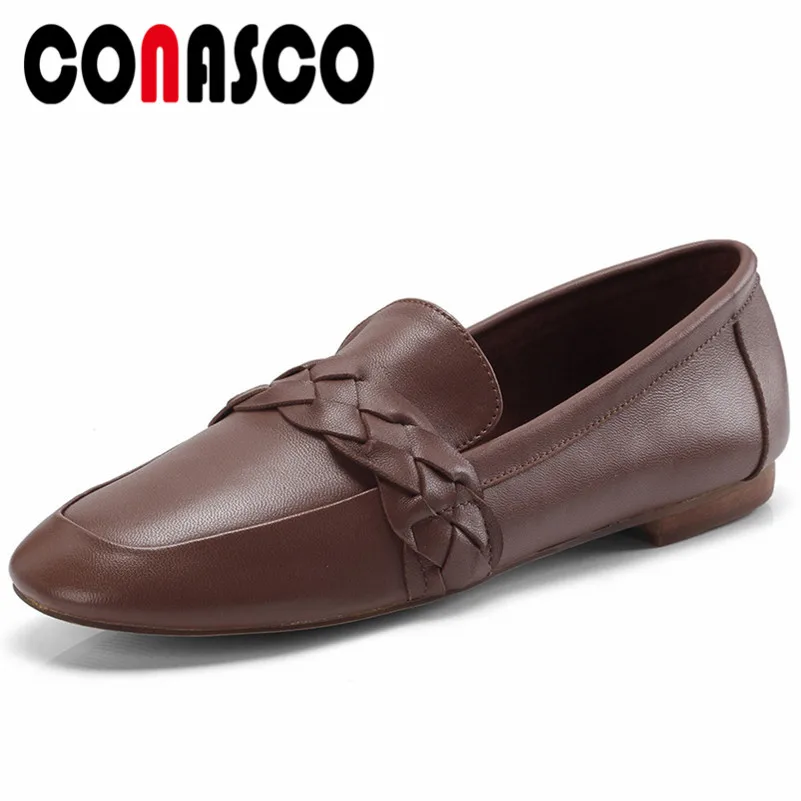 

CONASCO Spring Summer New Top Quality Genuine Leather Sheepskin Women Flats Casual Shoes Woman Slip On Shallow Solid Loafers