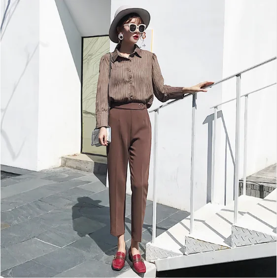 Женские повседневные штаны-шаровары Pantalon Femme офисные брюки с высокой талией