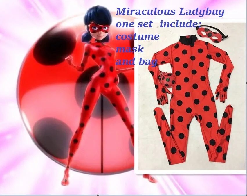 Kids Zip The Miraculous Ladybug Cosplay Costume Halloween Girls Ladybug Marinette Child Lady Bug Spandex Full